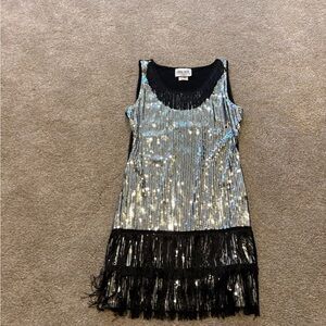 Glamorous Black and Silver Sequin Fringe Dress